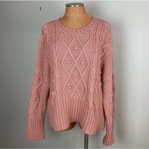 Zara Chunky Cable Knit Fisherman Sweater Pink sz L